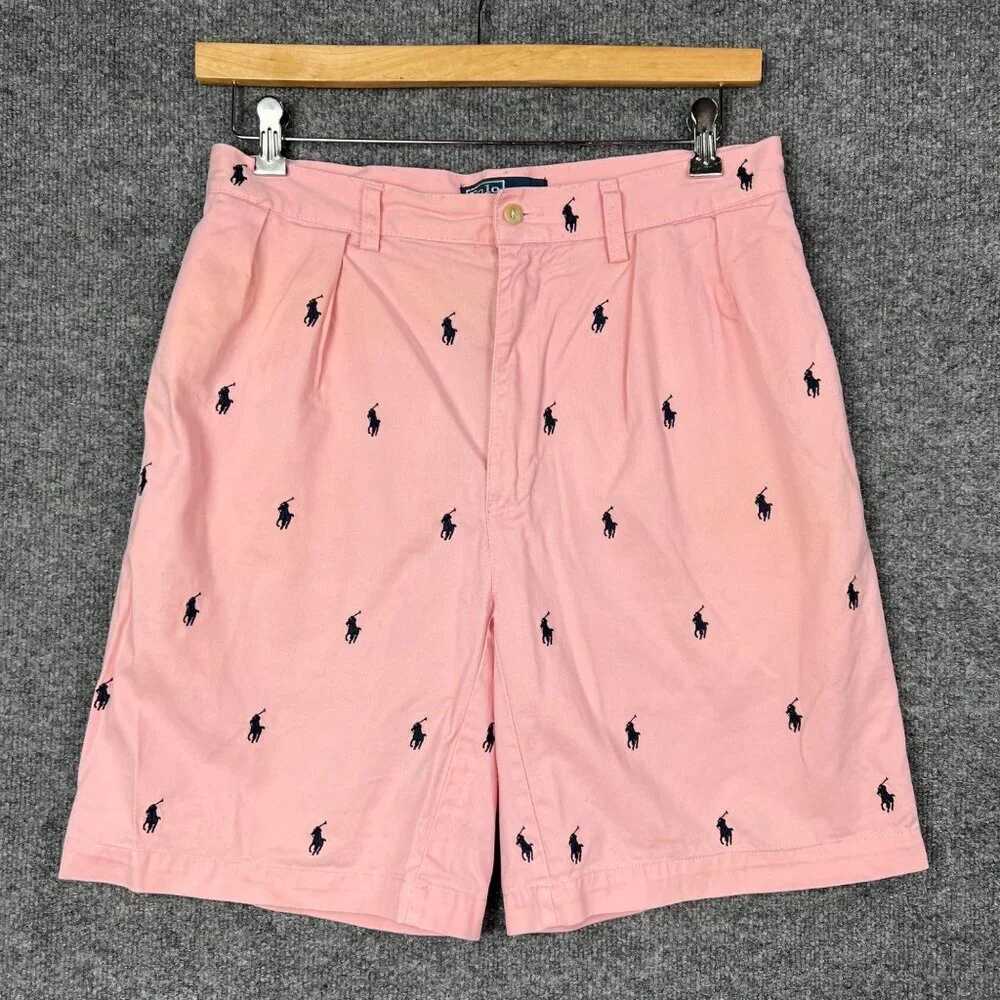 Vintage Polo‎ Pink Pony All Over Print Shorts Pant Size 33 Men's